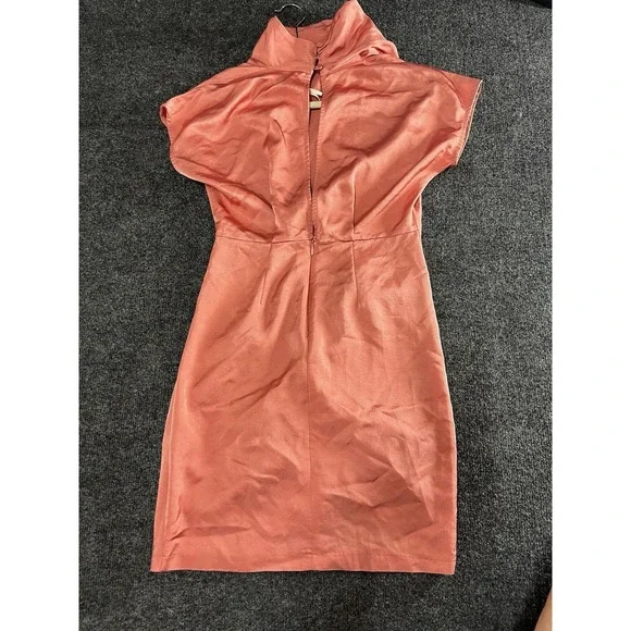 Anthropologie Dress Ruched Asymmetrical Mini Size 0 Pink Club Chic Satin - Picture 3 of 10